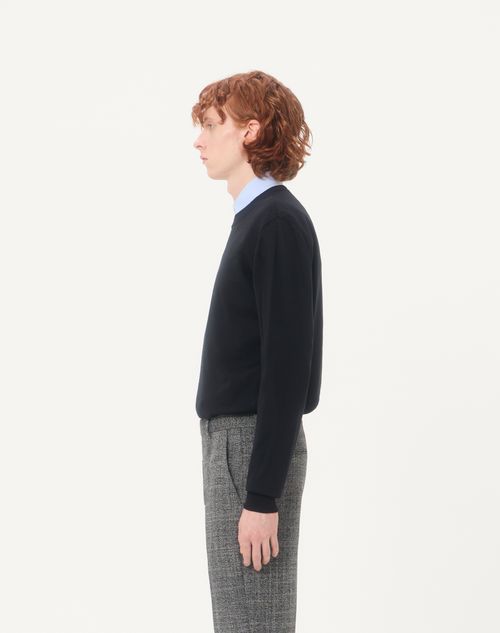 Valentino - Vロゴ エンブロイダリー ウール ニットプル - ブラック - メンズ - ニット